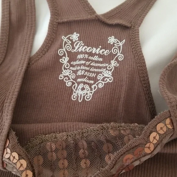 Licorice brown sequin tank top (M) - Picture 2 of 6